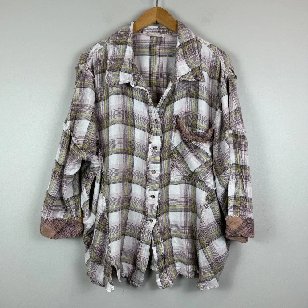 Free People Intimately Fallin For Flannel Sleep Shirt Women's S Multi Plaid Cozy